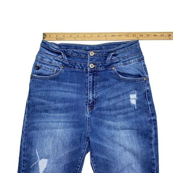 KanCan High Rise Double Button Super Skinny Distressed Denim Blue Jeans Sz 11/29 - Picture 9 of 15